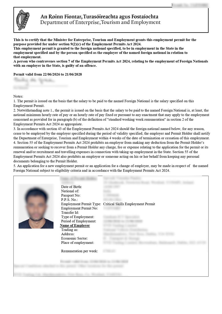 Graduate Critical Skills Permit, client approval with personal details redacted