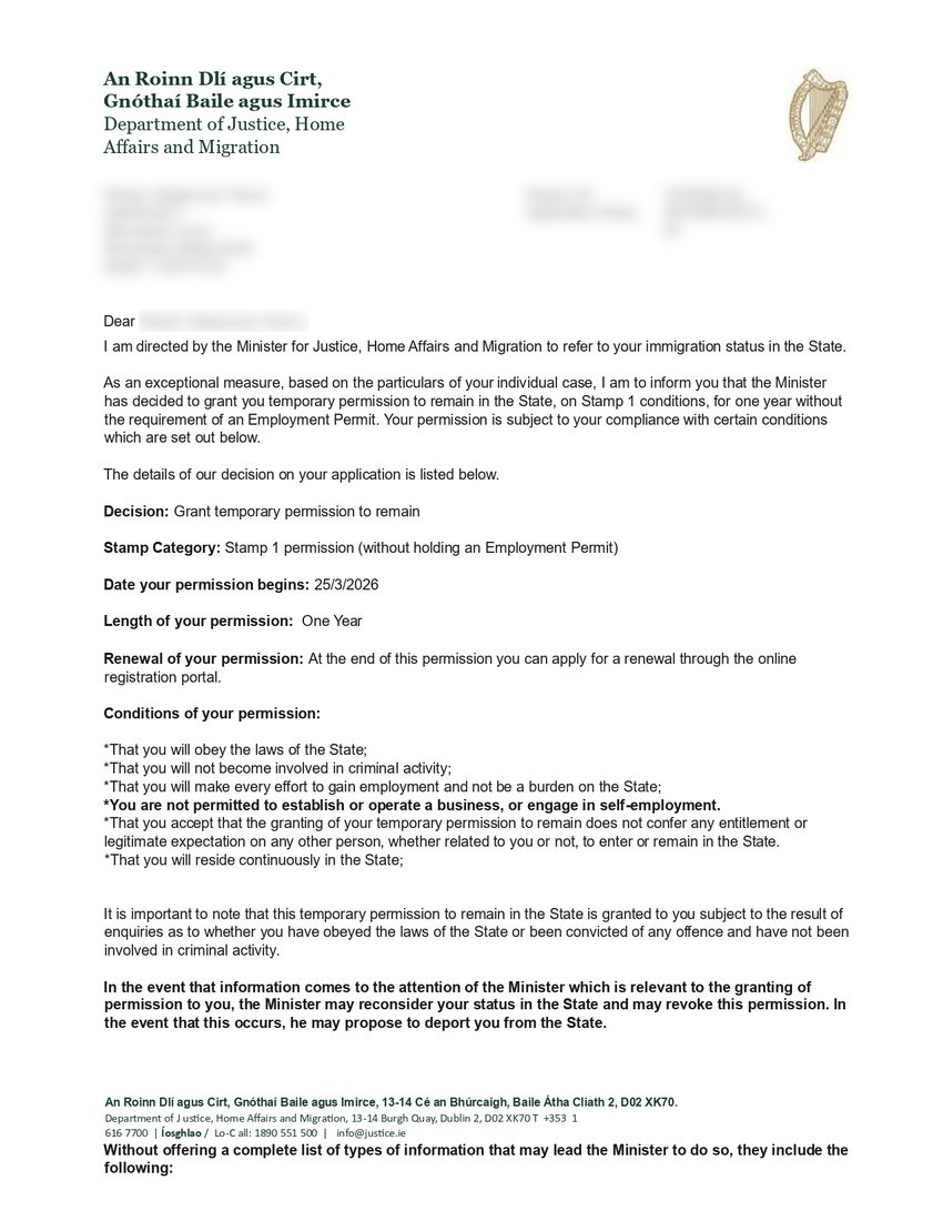 Stamp 1 Permission, client approval with personal details redacted